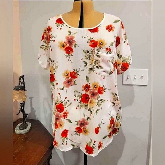 NEW 2X or 3X 'Autumn Skyes' Textured Floral Blouse - Picture 1 of 11